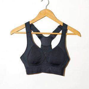 Cutout mesh-trimmed stretch sports bra